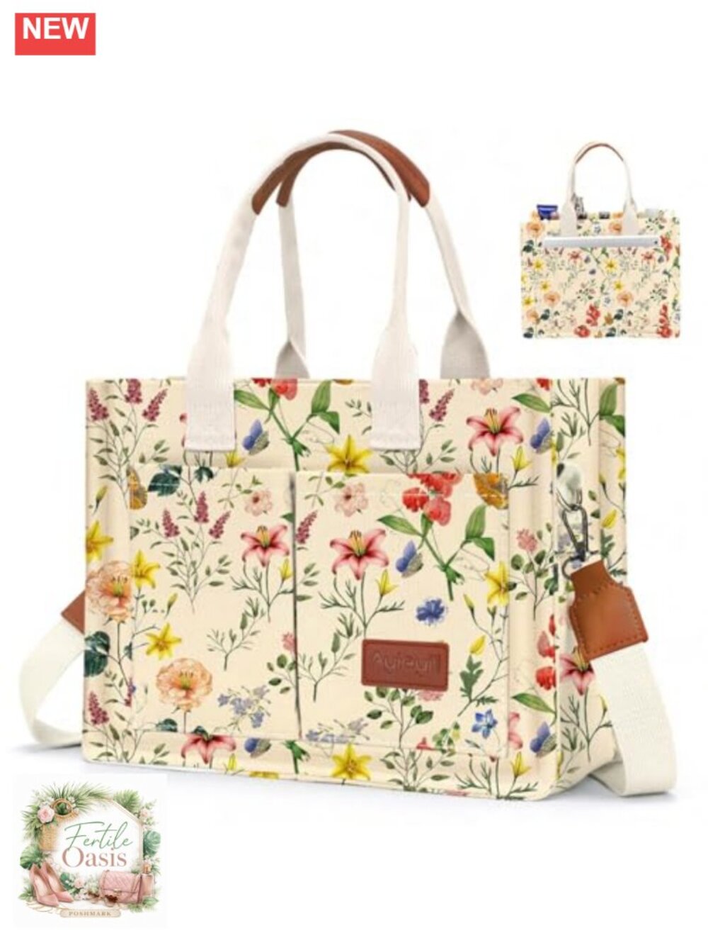 Canvas Tote Bag for Women with Pockets Crossbody Shoulder Handbag Work Casual